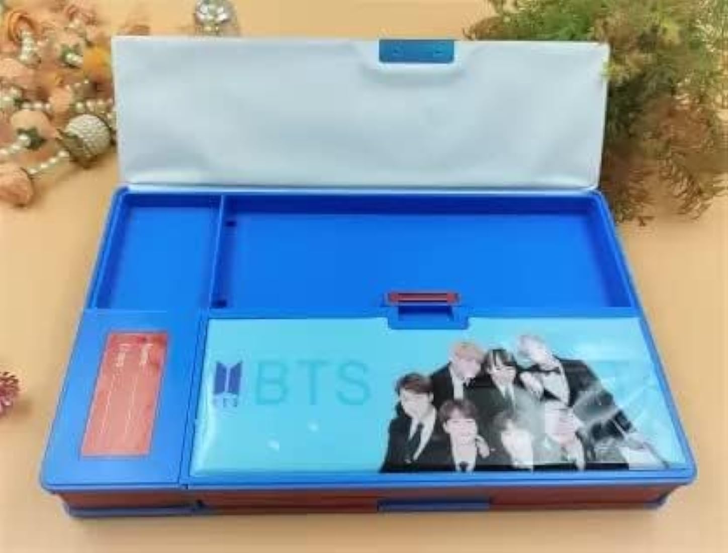 ASWORLD BTS Printed Jumbo Dual Space Pencil Box (Blue) Large