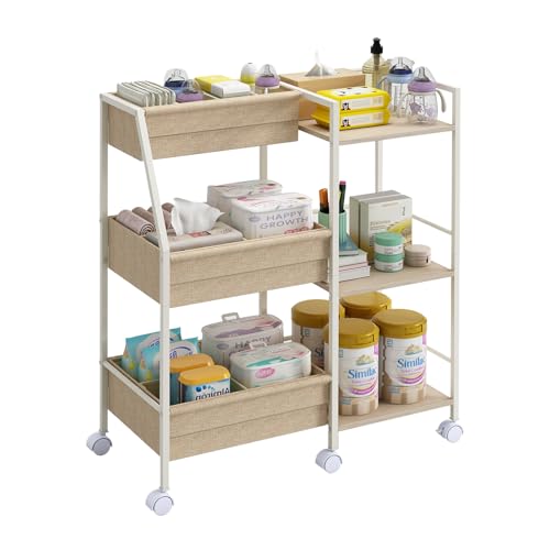 Image of Marbyraz Baby Diaper Caddy Organizer Cart, 3-Tier Rolling Wheels Cart with Dividers and Shelves, Bedside Utility Cart for Nursery Essentials, Large Capacity Mobile Storage Cart for Crib, Bedroom
