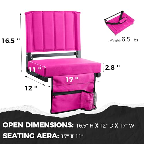 Image of SPORT BEATS Stadium Seats with Back Support Bleacher Chairs with Back and Cushion Thick Padded Bleacher Seats Includes Shoulder Strap Pink 1pc Regular - 17 inch W x 12 inch D x 16.5 inch H