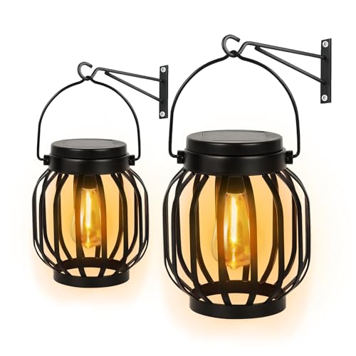 Bawoo Garten Solarlampen für Außen 2 Stück Solar Laternen für Außen Hängend mit LED-Glühbirne Wasserdicht IP65 Solarleuchten für Außen Terrasse Rasen Balkon Hof Gartendeko