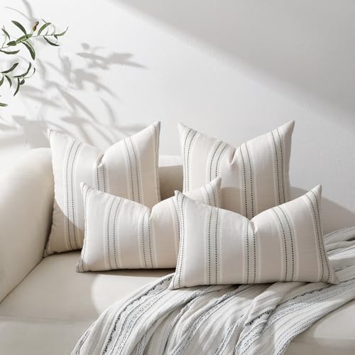 Image of Hckot Throw Pillow Covers 18x18 Set of 2 Grey Pillow Covers Farmhouse Decorative Pillows Textured Linen Square Cushion Covers for Sofa Couch Bed Living Room Decor(Light Grey)