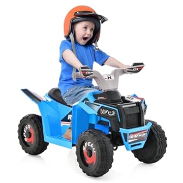 COSTWAY 6V Kids Ride on Car, Battery-powered Quad Bike ATV with All-Terrain Wheels and Forward & Backward Control, Electric 4 Wheels Vehicle Toy for Boys Girls (Blue)