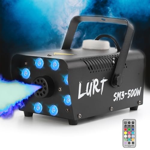 LURT Fog Machine Mini LED Smoke Machine Portable 13 Colorful Lights 500W 2500CFM Small with Wireless Remote Control Auto Mode for Indoor Outdoor Party Wedding Halloween DJ and Stage Effect