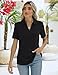 ZHENWEI Womens Black Polo Shirt Short Sleeve Work Blouse Fashion Lapel Tops Casual Collared Tunic T-Shirts,Black,S