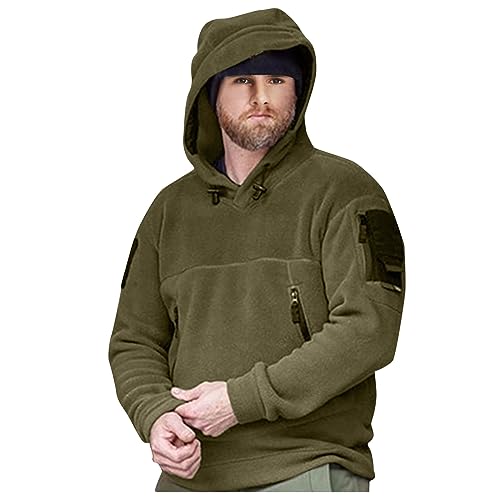 Ymosrh Men's Hoodies, Long Sleeve Polar Fleece Outdoor Hiking Pullover Tactical Hooded Sweatshirts with Pockets, S-2XL