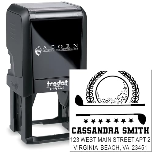 Image of Golf Champion Crest Self Inking Return Address Stamp - Personalized Stamp | Golf Player Stamp. Choice of 11 ink colors. Self Inking Stamp Custom. No separate pad needed. Square imprint. Nothing preset.