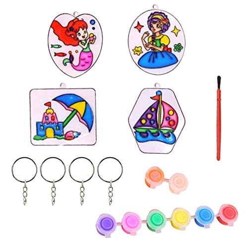 Pomurom Schlüsselanhänger DIY Malset - DIY Schlüsselanhänger Art Kit zum Ausmalen - DIY Paint Schlüsselanhänger Zubehör Malzubehör für Jungen Mädchen, zufälliges Muster Cover