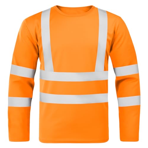BSBUY T-Shirt de Protection de Sécurité de Travail Homme, T-Shirt Réfléchissant Haute Visibilité À Manches Longues, Vêtements de Sécurité Haut Tee Shirt Fluo...