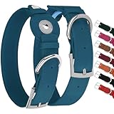 Leather Dog Collar with Airtag Holder - Apple Air Tag Dog Collars - Soft Tracking GPS Pet Collar for Small Medium Large Dogs Breed Puppy (Smoky Blue, S, 9