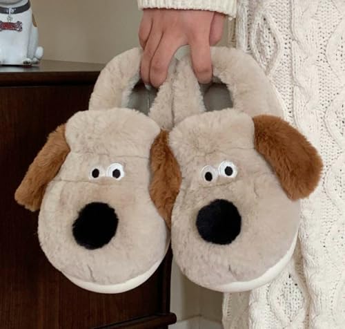 2025 Women's Cute Dog Plush Slippers Warm Indoor House Shoes Soft Sole Closed Toe Fuzzy Cozy Winter Slippers2