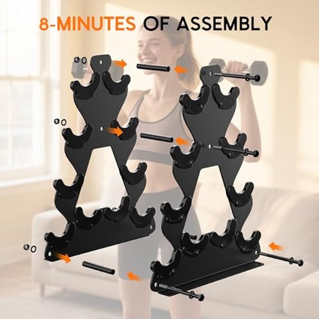 4-Tier Dumbbell Rack Stand Only | Space-Saving Weight Rack for Home Gym, Hand Weight Rack Dumbbell Storage for Dumbbell Set (3-15 LB), Durable Metal Stand with Easy Assembly (Dumbell not Included)