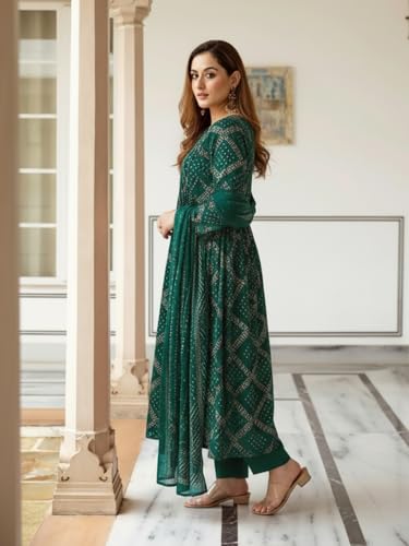 Image of ANNI Designer Women's Rayon Viscose Anarkali Printed Kurta with Pant & Dupatta