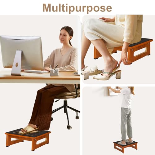 Image of Step Stool, Bed Steps for High Beds for Adults with Non-Slip Rubber Stepping Surface and Handles, 450 LBS Capacity for Bedroom Kitchen Bathroom, or Bedside, Senior Support (Brown)