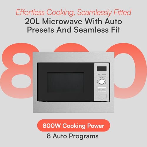 Cookology CBM20LSS Built-in Integrated Microwave Oven in Stainless Steel - 20 Litre Capacity - 25.5cm Turntable - 800W Power - 5 Power Levels - 8 Auto Cooking Programs - Defrost Function - Child Lock - Image 3