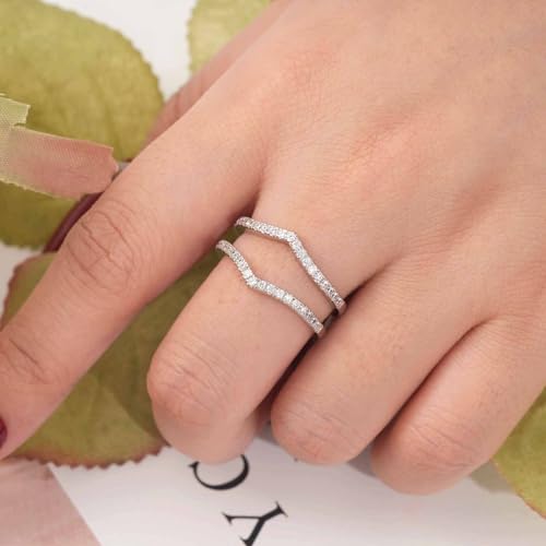 Wuziwen Cubic Zirconia Curved Wedding Bands for Women Ring Enhancer Guard for Engagement Rings 925 Sterling Silver Size 5-103