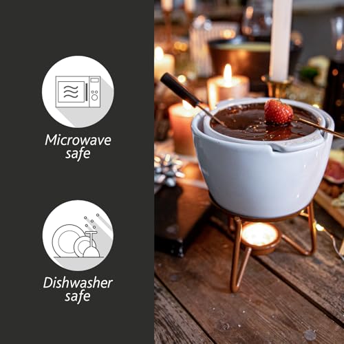 Image of Boska Choco Marie Fondue - Fondue Pot Set Microwave and Dishwasher Safe Ceramic Hot Pot Chocolate Fountain Snack - Wedding Registry Items Small Kitchen Appliances
