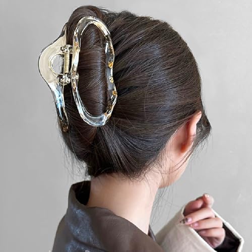 Briskyjp ヘアクリップ 大きめ 髪留め 髪飾り バンスクリップ しっかりとまる ヘアアクセサリー お風呂 バナナクリップ 韓風 シンプル オフィス レディース 可愛い雲の造型 PC樹脂 軽量 おしゃれ 毛量多い方に(透明)