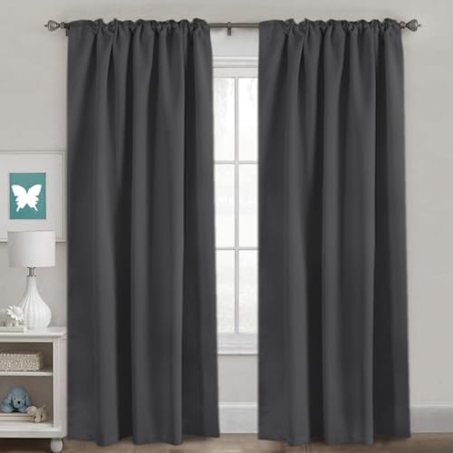 Image of H.VERSAILTEX Blackout Curtains Thermal Insulated Window Treatment Panels Room Darkening Blackout Drapes for Living Room Back Tab /Rod Pocket Bedroom Draperies, 52 x 84 Inch, Charcoal Gray, 2 Panels