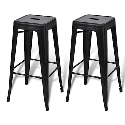 vidaXL 2X Tabouret Bar Carré Noir Bistrot Cuisine Chaise Haute Chaise de Bar