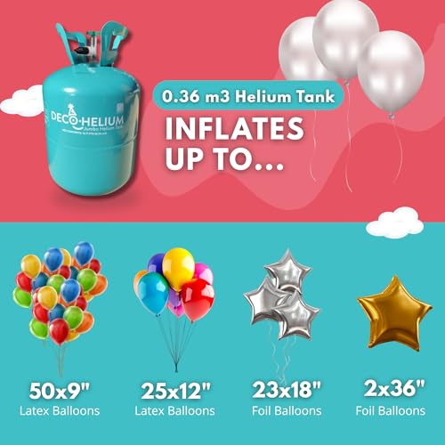 by DECOCHAMP Helium Jumbo Tank - 12.7 Cu Ft Helium Tank for Balloons at Home Balloon Inflator for Party Decorations Up to 50 Balloons Helium Balloon Pump - Image 3
