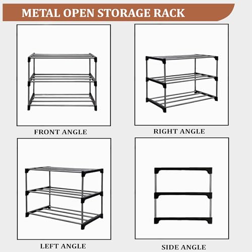 Image of PILOSHOP 3 Tier Metal Book Shelf Tall Narrow Storage Rack for Kids and Adults Modern Bookshelf Unit for Nursery, School, Home, and Office, Floor Mount Open