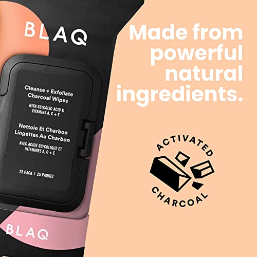 BLAQ Activated Charcoal Face Wipes - Dual Sided Charcoal Facial Cleansing Cloths - Makeup Remover, Exfoliating AHA boosted, Pore Cleansing for Acne Prone Skin - Travel Size Face Wash Cloth - 25 pcs - Image 4