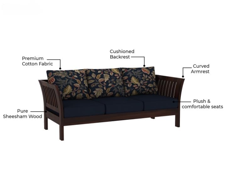 Image of Sheesham Solid Wood Curved Sofa | Handcrafted Wooden Sofa for Living Room | Natural Finish | Elegant & Durable Home Furniture (Walnut, 3)