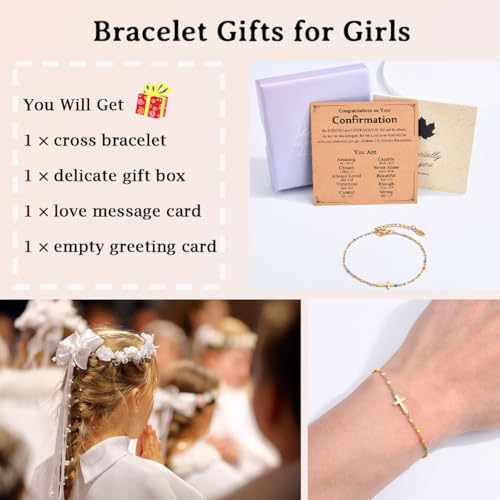 Image of Christian Cross Bracelets for Girls Women, Easter Basket Stuffers | Baptism Confirmation First Communion Gifts for Teen Girls