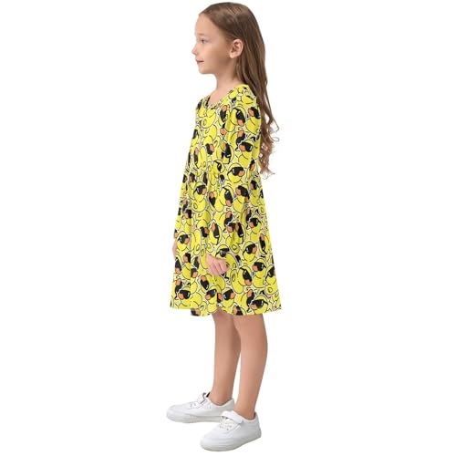 Girls Rubber Duck Dress Long Sleeve Kids Casual Crewneck A-Line Fall Dresses Midi Clothes 3-11 Years4