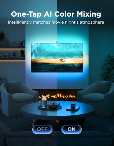 Image of Govee TV Backlight 3 with Dual 4MP Lens, TV Lights Sync to 55-65 Inch TVs | RGBWIC LED Strip Lights for Movie Night, Smart AI Color Filter, App & Voice Control, Compatible with Matter, 60LEDs /m, 11.8ft