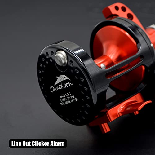 Camekoon Offshore Trolling Fishing Reel, 6.3:1 High Retrieve Jigging Reel, Rigid Aluminum Frame, 9+2 Stainless Steel Ball Bearings, Overhead Lever Drag Reel #TOP5