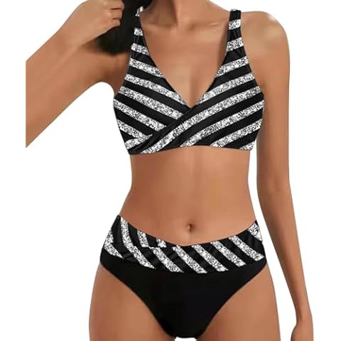 Striped V Neck Bikini Set for Women Cover
