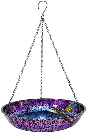 metal bird baths rust proof that will change your garden forever 5 Hanging Bird Bath for Outdoor 11 Inch Colorful Purple&Blue Metal Bird Feeder Birdbath Bowl Mounted Rust-Proof Black Chain Metal Dragonfly Yard Art Garden Decor