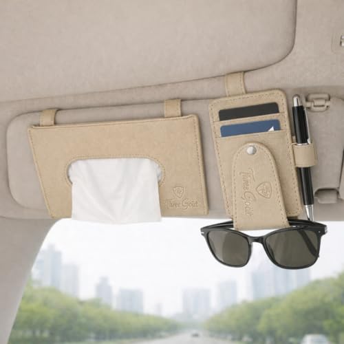 Car Sun Visor Tissue Holder & Sunglass Holder Organizer Beige | T...