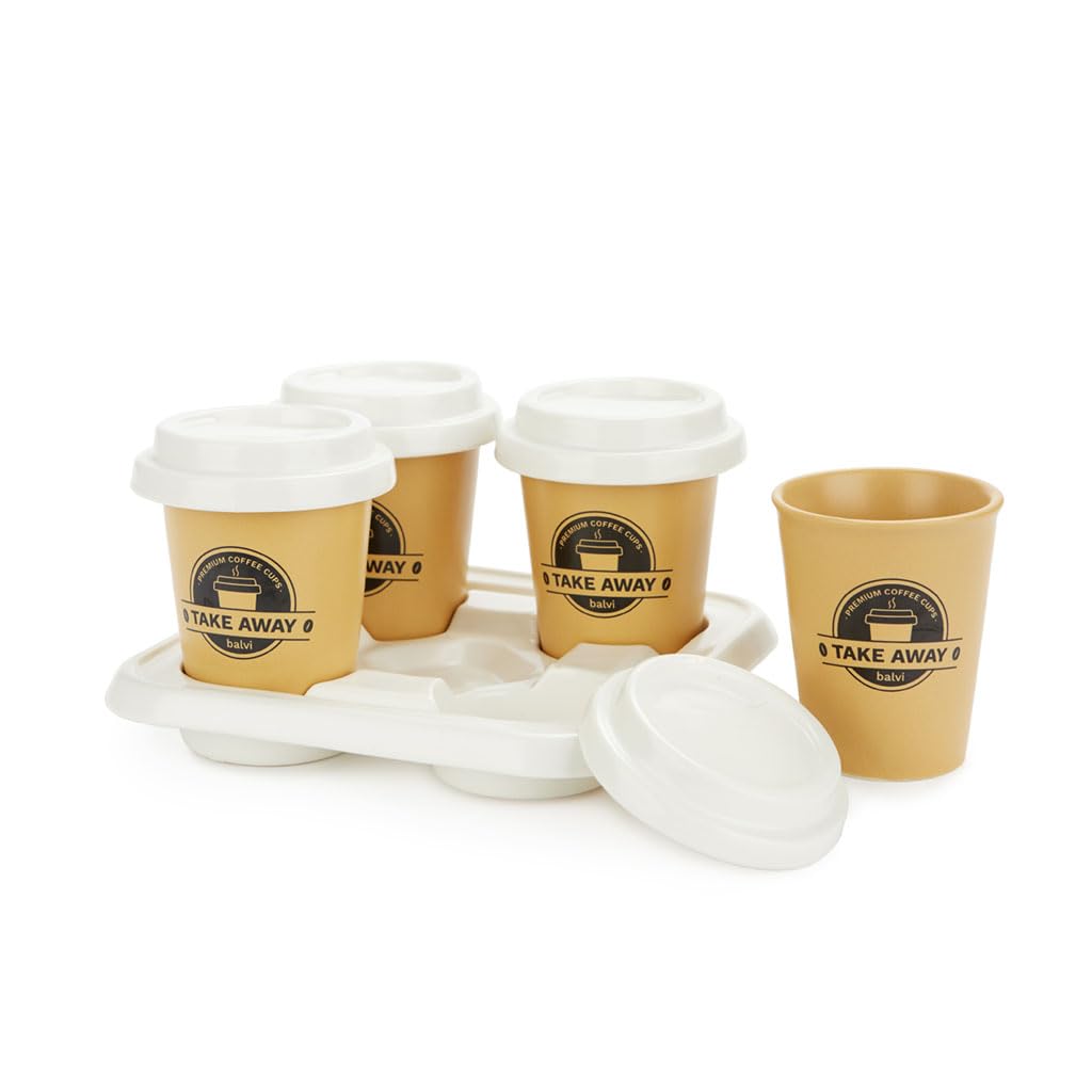 Balvi Set Tazas café Take Away Color Marrón, Blanco Incluyen una Bandeja de Porcelana Porcelana 75 ml