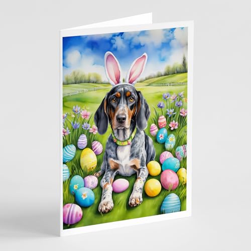 Caroline's Treasures DAC4959GCA7P Bluetick Coonhound Easter Egg Hunt Greeting Cards Pack of 8 Blank Cards with Envelopes Whimsical A7 Size 5x7 Blank Note Cards