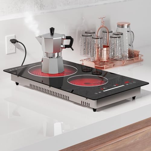 Argyolas 2 azulejos calefactables de dos fuegos para cocinar, placa de cocción de dos anillos eléctrica de 3500 W Domino, placa de cocina de 230 V para insertar, cocina de infrarrojos incorporada
