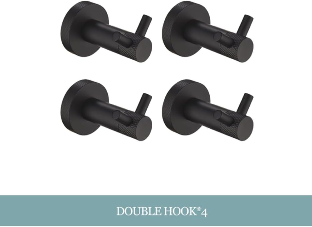 Bathroom Accessories Hardware Set Kit Towel Bar Wall Mount Matt Black Toilet Paper Holder Hand Robe Hook Hanger Stainless Steel,Robe Hook (4 Pcs Double Hooks)