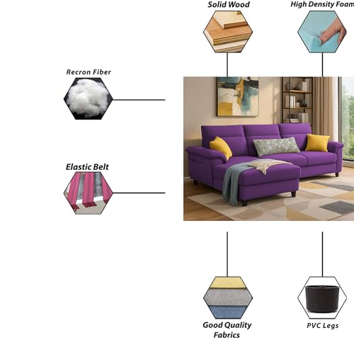 Image of Casaliving Seams LHS 4 Seater L Shape Sofa for Living Room (Purple Fabric) Premium Fabric Sofa