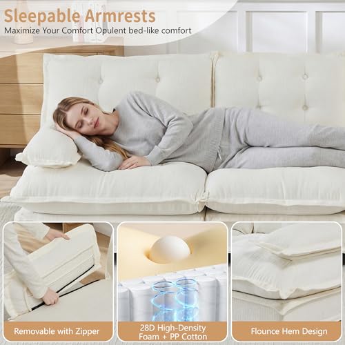 Image of 77 inch Sectional Sleeper Sofa, Modular Deep Seat Couches for Living Room Apartment, Flexible Module Combination Cloud Sofa with Spring Support, Easy Assembly, White