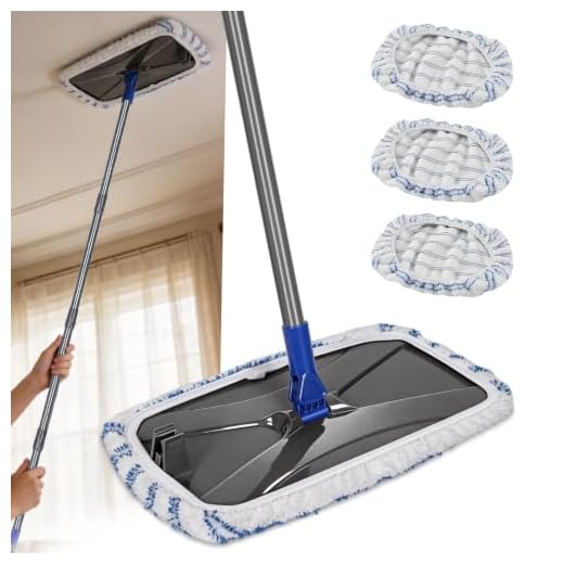 Masthome Extra Large Microfiber Mop for Floor Cleaning, 16“ Flat Mop with 5 Reusable & Washable Mop Refills for Wet & Dry Use, Dust Mop for Hardwood Laminate Tile Ceramic, 1 Cleaning Scraper Included