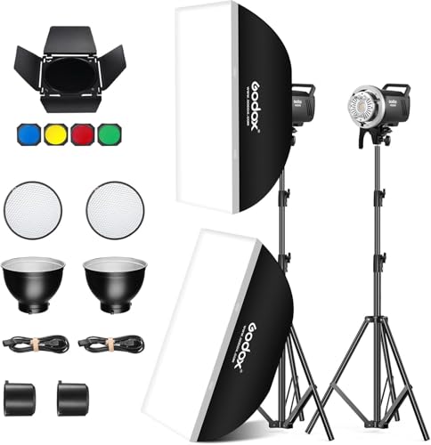 Lot de 2 kits flash GODOX MS300V pour enregistrements en studio, vidéo et portrait, avec trépied à lumière Softbox