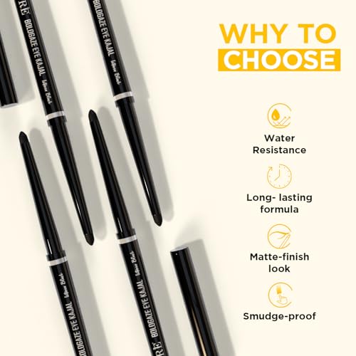 Image of Orgatre Boldgaze Eye Kajal | Waterproof, Smudgeproof - 24 Hours Long Stay - Darkest Black- One Swipe Application - Vitamin E, Provitamin B5 and Castor Oil - 0.35 Gm, Matte Finish (Pack of 2)