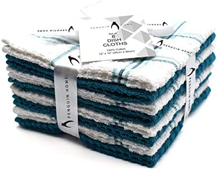 Penguin Home Dish Towels for Kitchen Cotton Dish Towels Tea Towels for Kitchen Dish Rags Dishcloths for Kitchen Dish Clothes for Washing Dishes Kitchen Washcloths for Dishes 12x12 PK-8