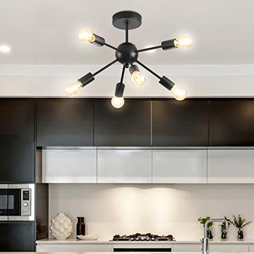 ANWIO Black Ceiling Light Living Room,Dining Room Lights Ceiling,Modern 6 Sputnik Ceiling Light E27 Base,Bedroom Lights Ceiling,Kitchen Lights Ceiling,Chandeliers Ceiling Light Fitting(NO Bulbs)
