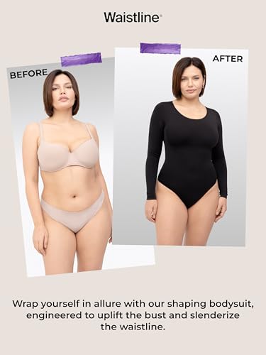 WAISTLINE Women's Long Sleeve Bodysuit - Seamless Tummy Control Shapewear - Body Shaping & Sculpting Shirt