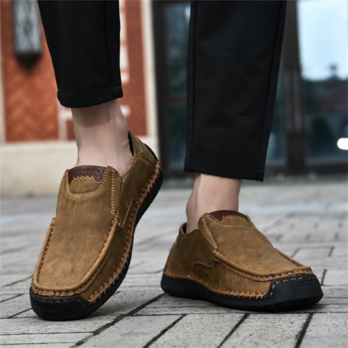 Generisch Lederschuhe Herren Handgemacht Freizetischuhe Herren Leder Schlupfschuhe Flache Sohle Walkingschuhe Komfortschuhe Bequem Ohne rutschfest Laufschuhe Schnürsenkel Fitnessschuhe Atmungsaktiv
