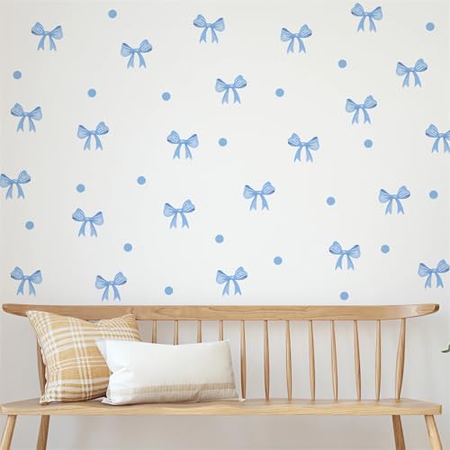 6 hojas de vinilos decorativos azules con lazo para pared miniatura 4