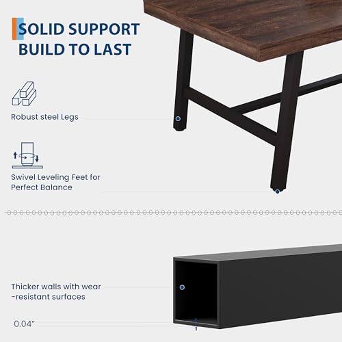 Image of GarveeHome Industrial Dining Table for 4-6 People, 63 inch Long Kitchen Table with Sturdy Metal Frame, Rectangular Counter for Dinner, Kitchen, Dining Room (Rustic Birch, 63 inch Non-extendable)