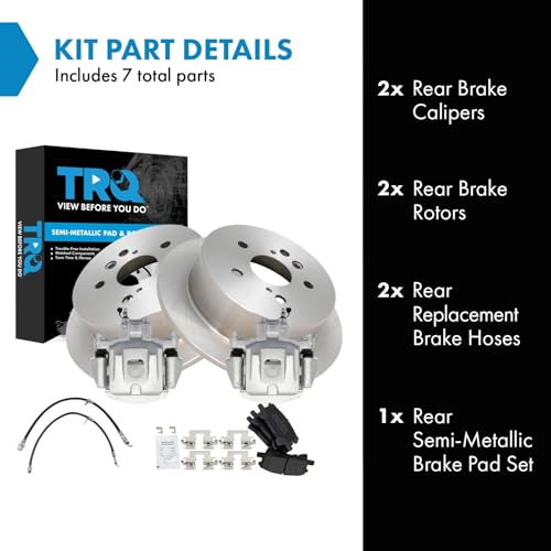 Image of TRQ Rear Brake Pad and Rotor Set Semi Metallic Calipers Compatible with 2004-2007 Toyota Highlander